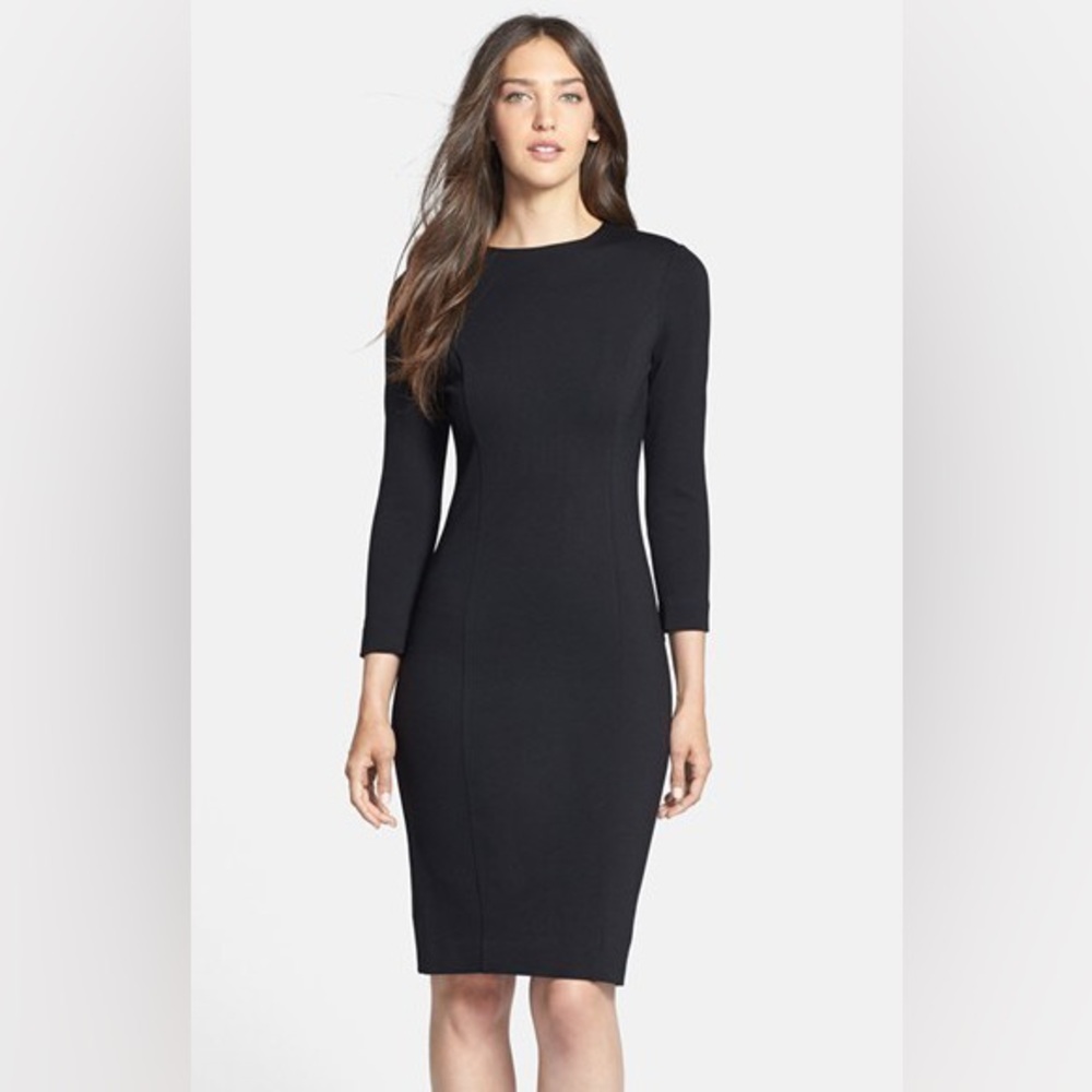 Pink tartan shift Long sleeves black dress​